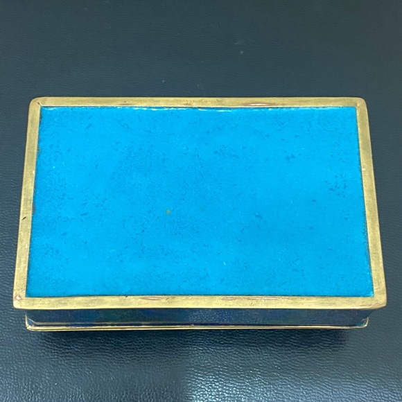 Vintage Chinese Cloisonne Blue Enamel Floral Hinged Trinket Box - Picture 11 of 16